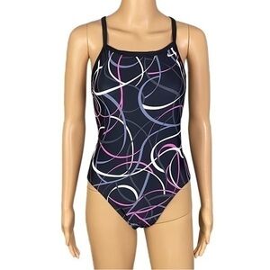 NIKE black with pink, grey and white “Fastback” one-piece in size 36=10. EUC